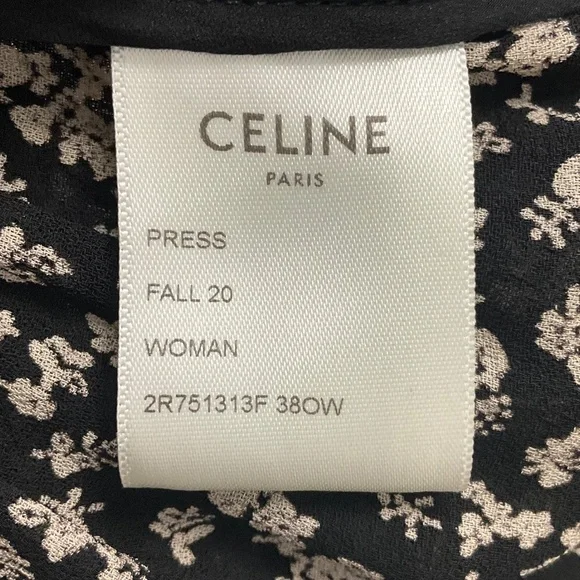 CELINE BLACK / OFF WHITE PRINTED VISCOSE PRAIRIE DRESS